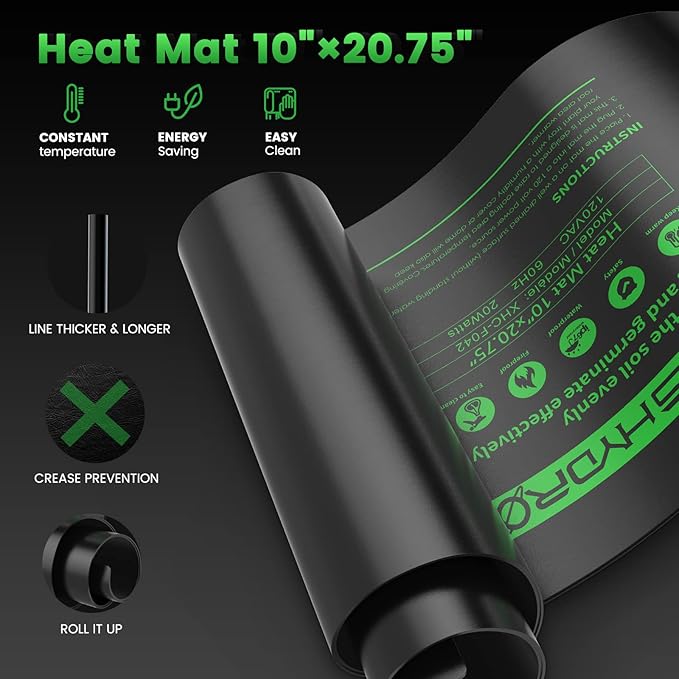 MARS HYDRO 10''x 20.75'' Seedling Heat Mat with Thermostat Combo Set，Heating Pad for for Germination, Indoor Gardening, Greenhouse