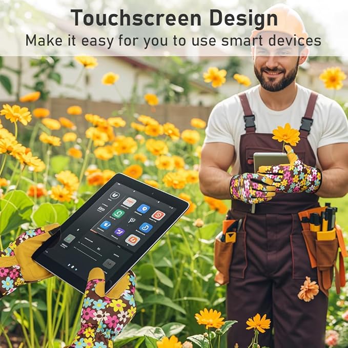 Ainiv Womens Gardening Gloves,Touchscreen Compatible Working Gloves for Weeding,Leather Garden Glove for Women Thorn Proof