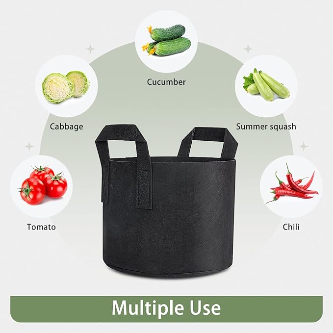GreatBuddy 12-Pack Grow Bags 5 Gallon, Thick Fabric Planter Bags for Vegetables, Sturdy Handles & Reinforced Stitching, Labels Included, Black