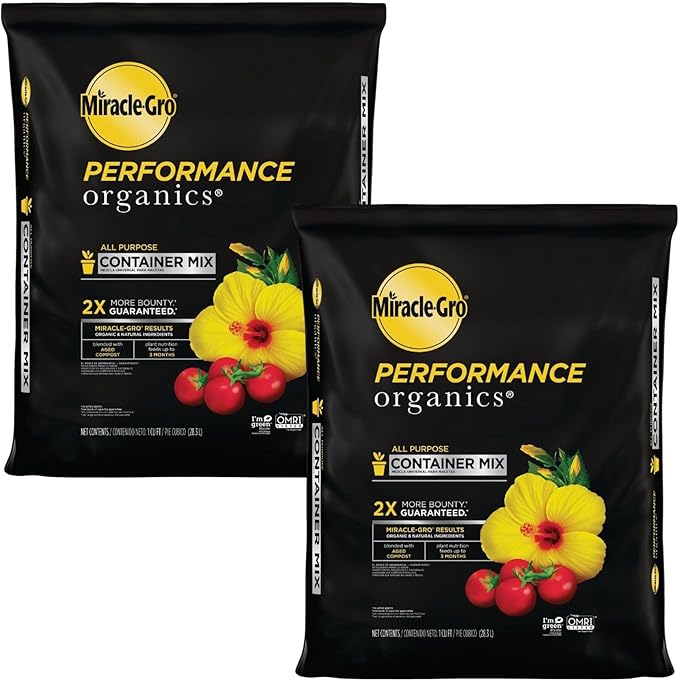 Miracle-Gro 2 Pack Performance Organics All Purpose Container Mix with Natural and Organic Ingredients, Feeds Container Grown Vegetables, Flowers and Herbs for up to 3 Months, 1 cu. ft.