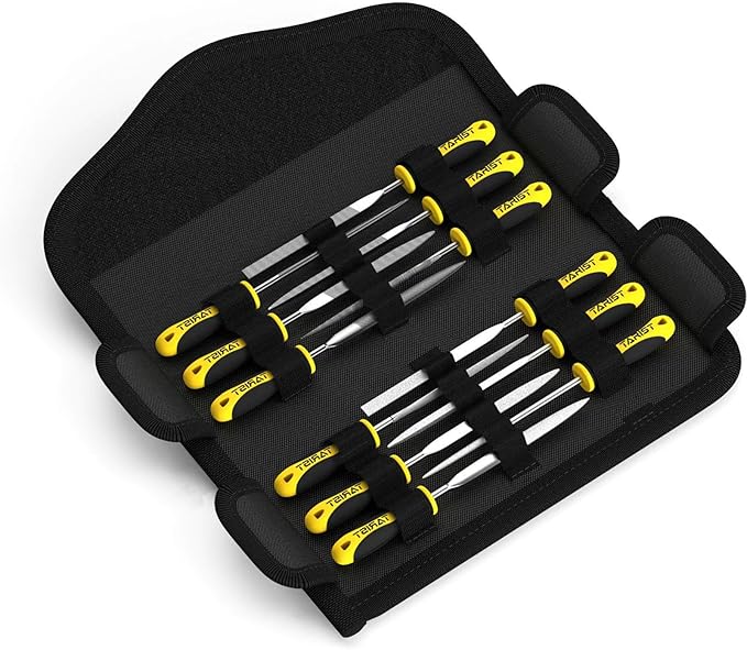 TARIST 12PCS Needle File Set with Tool Bag, Small File Set Includes 6pcs Jewlers Files & 6 Steel Files for Metal, Jewlers, Wood, Leather and Plastic