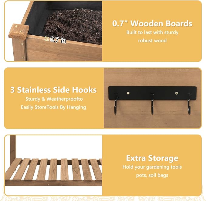 Raised Garden Bed with Wheel 48x24x30in, Elevated Wood Planter Box Can Grow Vegetables, Flowers and Herbs Suitable for Backyard, Patio, Balcony, Terrace, Veranda （Brown）