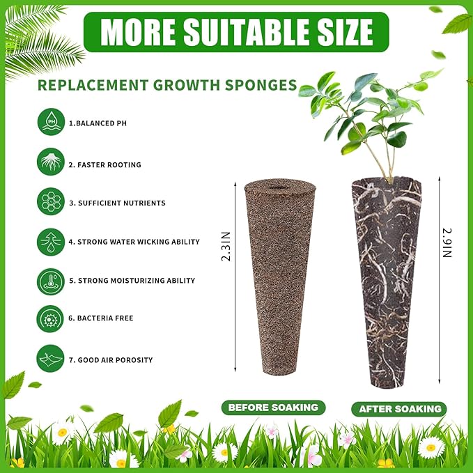 200 Pcs Seed Pods Replacement, Sponges Seed Growth Kit, Grow Sponges for Greenhouses & Germination Equipment, Starter for Indoor Garden System (Black)