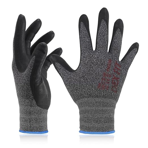 DEX FIT Nitrile Work Gloves FN330, 3D-Comfort Stretchy Fit, Firm Grip, Thin & Lightweight, Touch-Screen Compatible, Durable, Breathable & Cool, Machine Washable; Black Grey XS (6) 12 Pairs