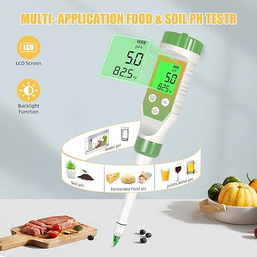 pH Meter for Food, Digital pH Tester with High Accuracy pH Probe for Sourdough and Bread, Food pH Meter for Fermentation Canning, Meat, Cheese, Solid Samples and Water