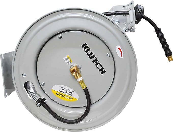 Klutch Auto Rewind Air Hose Reel - with 3/8in. x 50ft. Rubber Hose, 300 PSI