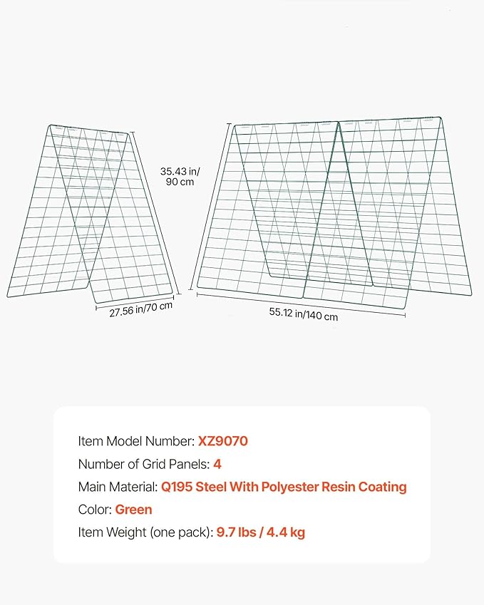 VEVOR Cucumber Trellis, 35" x 55" Foldable A-Frame Garden Trellises for Raised Bed, 4 Panels, Metal Rustproof Outdoor Climbing Plant Support with Gloves for Vine, Peas, Beans, Tomato, Flowers