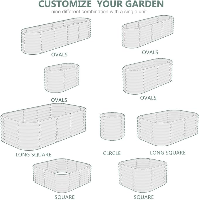 2-Pack Galvanized Steel Raised Garden Beds 8x2ft Oval - 17" Tall 9-in-1 Modular Planter Boxes for Vegetables/Flowers, Rust-Proof Metal Outdoor Planters with Rubber Edging (Green, Set of 2)