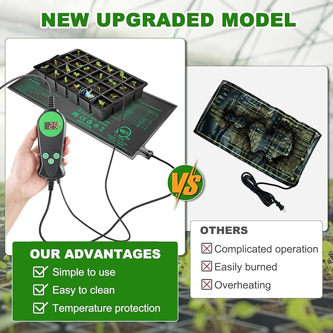Seedling Heat Mat with Built-in Temperature Controller, 10" x 20.75" Waterproof Plant Heating Pad with Thermostat MET-Certified Warm Mat for Hydroponic,Germination, Indoor Gardening, Greenhouse