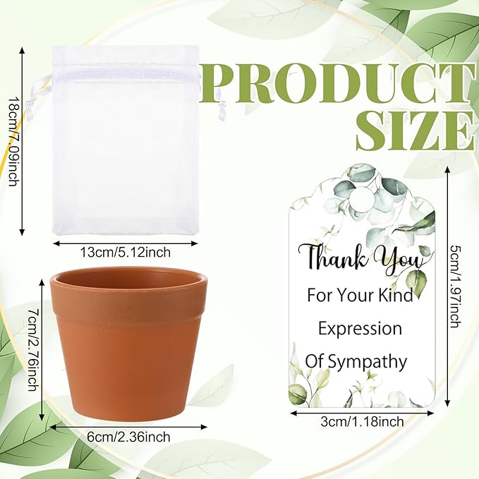 Ctosree 50 Sets Funeral Favors for Guests Greenery Celebration of Life Gifts Include Seed Packet Flowerpot Thank You Cards Hemp Ropes Organza Bags for Guest Funeral Party Memorial Party Return Gifts