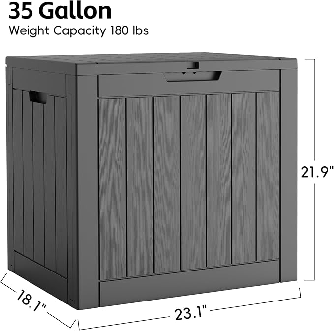Outdoor Storage Box 35 Gallon, Deck Box Waterproof, Small Storage Bins with lids, Weatherproof Resin Lockable Storage for Secure Package Deliveries & Indoor Storage in Garden or Patio, Yard