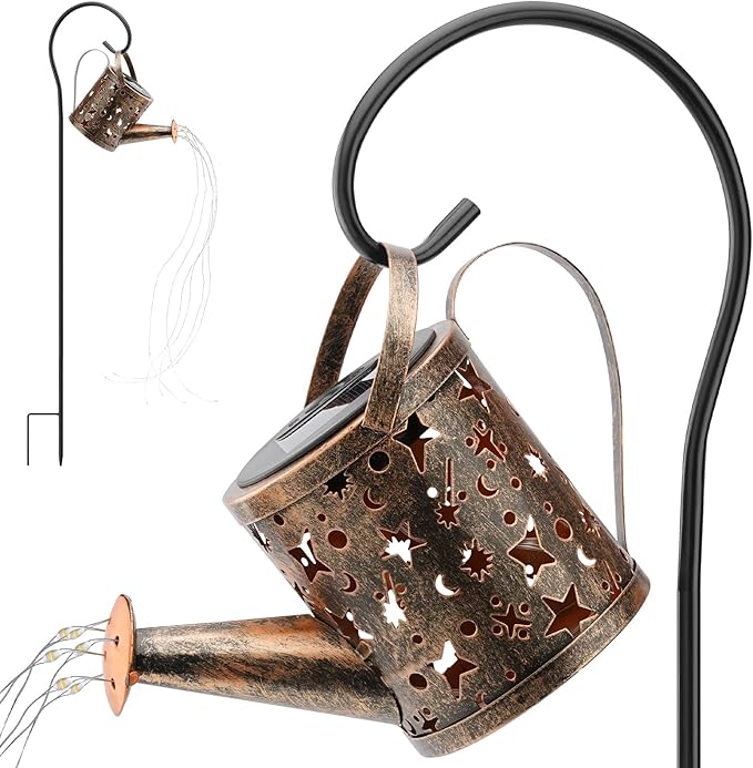 Solar Watering Can Lights Outdoor，Metal Hanging Garden Decor, Waterproof Solar Powered Lights for Patio, Lawn, Yard，Cute Outdoor Decoration for Mom, Grandma, Lady，Perfect Birthday Gift