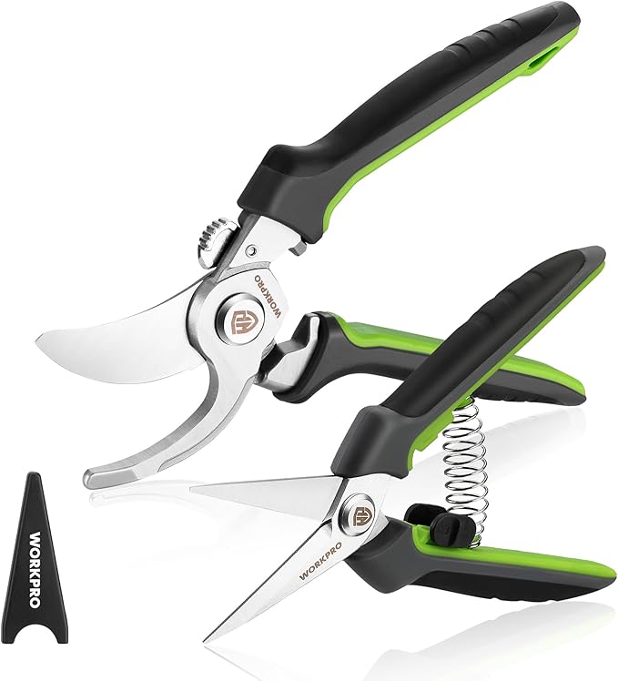 WORKPRO Garden Pruning Shears 2 Pack, 8.5" Bypass Pruning Shears and 6.25" Straight Garden Flower cissors, Garden Clippers Hand Tools for Cutting Flowers, Trimming Plants, Picking Fruits