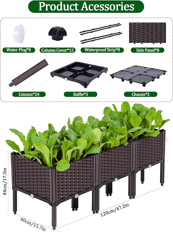 Kalolary 3 Sets Raised Garden Bed Elevated Garden Bed with Legs Patio Plant Boxes Vegetable Flowers Planting Raised Container for Indoor Outdoor Plant Fence Balcony Yard Gardening Supplies