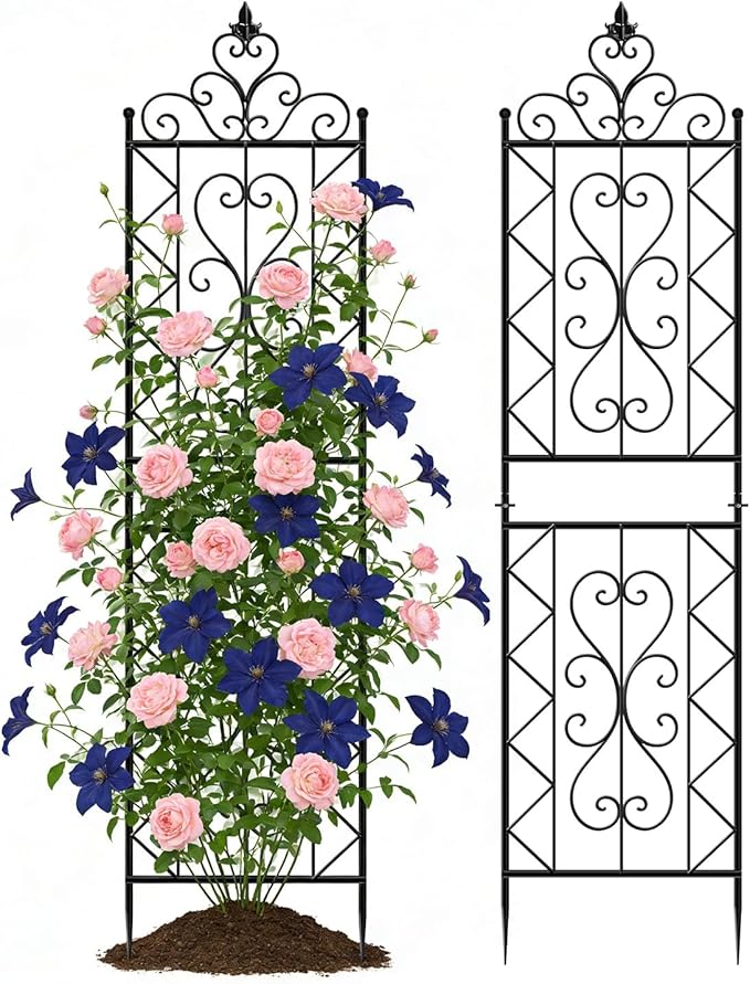 ARIFARO 78 inch Metal Garden Trellis for Climbing Plants, Pack of 2, Indoor/Outdoor Sturdy Decorative Plant Trellises for Potted Plants, House Plants, Climbing Vines, Floral Pattern
