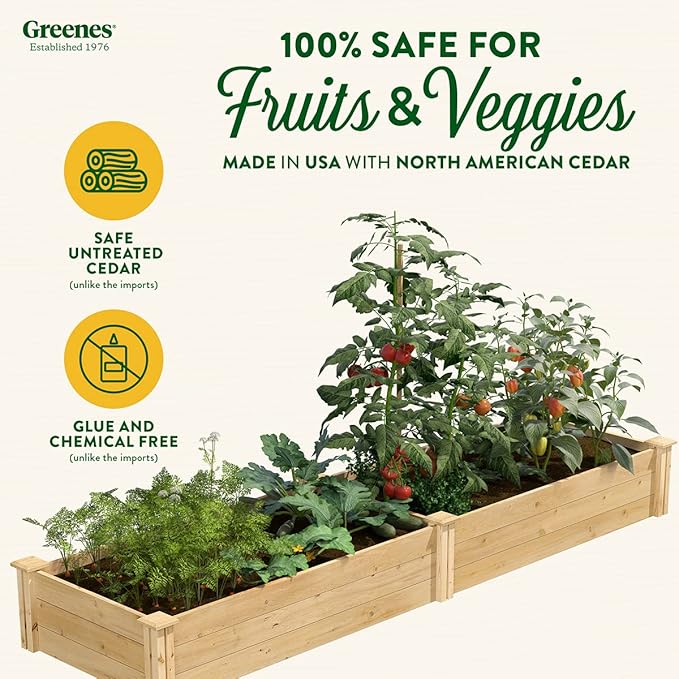 Greenes Fence Classic Cedar Raised Garden Bed, 2' x 8' x 10.5" (1/2" Thick) - Made in USA with North American Cedar