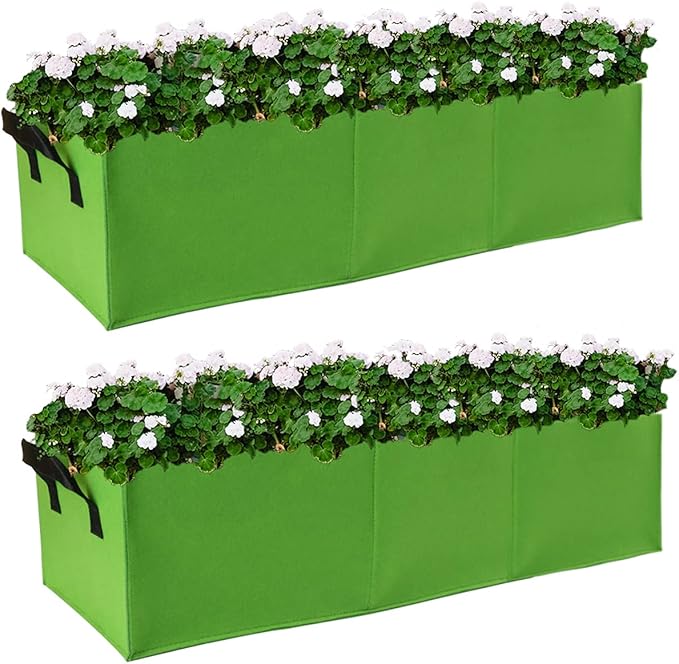Plant Grow Bags, 2 Pack Fabric Raised Planting Bads, 3 Holes Rectangle Grow Bag, 15 Gallon Breathable Potato Tomato Planter Pots for Outdoor Vegetables Plant Flowers (Green)