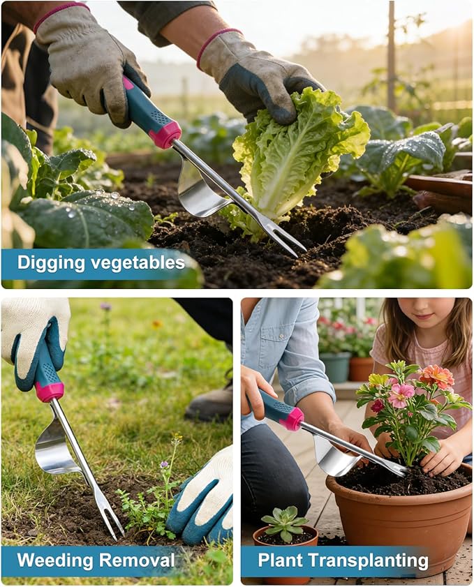 2026 Upgraded Weed Puller Tool Set, Stainless Steel Garden Weed Pullers & Hand Weeder Tool for Cracks, Crevices & Driveways, Ergonomic Non-Slip Handle Weed Remover & Crack Weeder Tool Kit