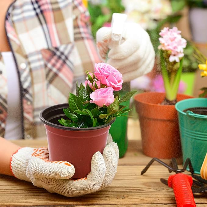 Delxo 4” Nursery Pots 100 Pcs Plastic Small Plant Pots with Drainage Holes, Flexible Seed Starter Pots for Seedlings, Cuttings & Transplanting, Reusable Flower Pots for Indoor Outdoor Plants, Red