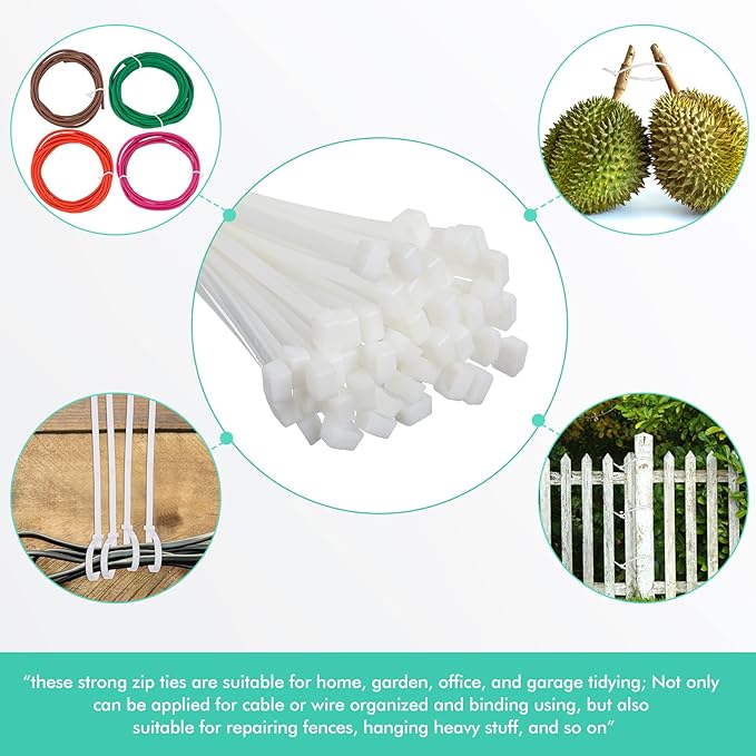 Shappy 50 Pcs Zip Ties Heavy Duty Strong Large Cable Wire Ties Zip Industrial Sturdy Wire, Awnings Tying Branches Bundling of Crops Fixed Water Pipes(30 Inch,White)