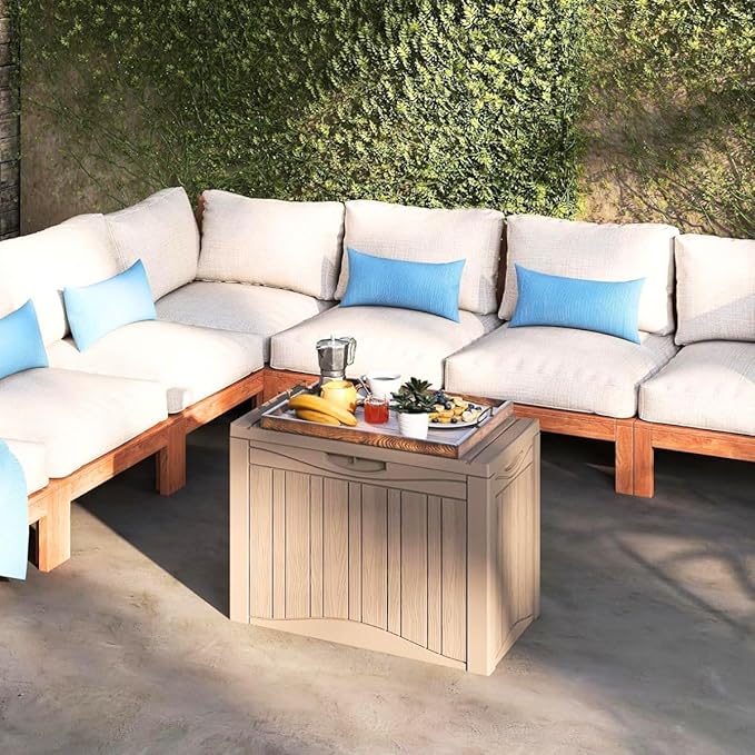 50 Gallon Resin Deck Box, Waterproof Outdoor Storage Box for Patio Furniture Accessories, Garden Tools, Indoor Storage for Cushion, Grey