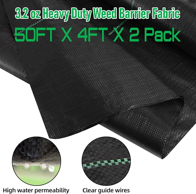 4FT x 100FT Weed Barrier Landscape Fabric Heavy Duty, 3.2oz Premium Garden Ground Cover Mat for Weed Control, Gardening, Plant Beds and Farming