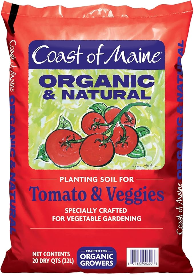Coast of Maine Organic & Natural Planting Soil for Vegetables & Tomatoes - Premium Planting Soil w/ Composted Manure, Sphagnum Peat Moss for Multi Use Ground & Containers - Enhanced Drainage (20 Qt)