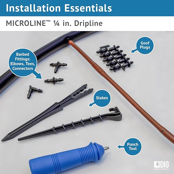 DIG ML-112B ¼” 100’ MICROLINE™ Dripline, 12” Dual Outlet Emitter Spacing, UV-Resistant Tubing for Efficient Irrigation | Ideal for Raised Beds | Flexible, Durable, Easy Installation (Brown)