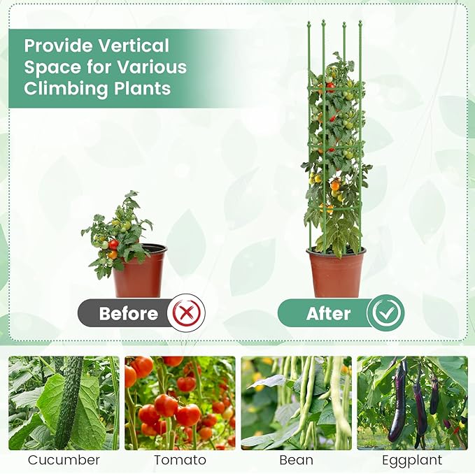Happygrill 2-Pack Garden Tomato Trellis, 57” Plant Support & Tomato Cages w/Adjustable Height for Climbing Vines, Potted Plants, Vegetables, 2-in-1 Outdoor Heavy-Duty Plant Stake for Backyard Patio