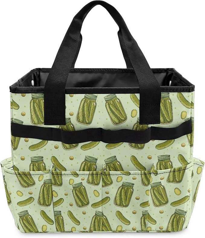Cucumber Print Garden Tool Bag Portable Gardening Tool Organizer Bag with 10 Pockets and Handle Tool Carrier and Storage for Garden Lawn Yard Casual Camp