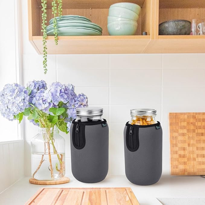 Beautyflier Wide Mouth Mason Jars 64oz Sleeve, Large Clear Glass 2 Quart Insulators Covers, Wide Mouth Half Gallon Sprouting Mason Jars Blackout Sleeves, Bottle Not Included (3COLOR)
