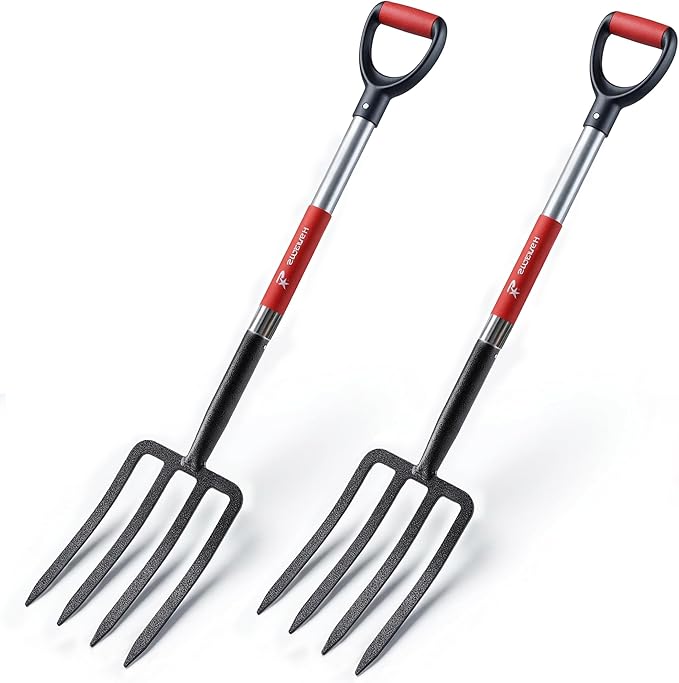 Garden Digging Forks with Premium 4-Tine Forged Steel Digging Fork D-Grip Handles 41" Sturdy Metal D-Handle Virtually Unbreakable Gardening Tool 2 Pcs