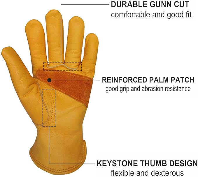 Heavy-Duty Cowhide Work Gloves Leather Work Gloves for Industrial/Mechanic/Gardening/Cutting/logging/Yard/Construction/Motorcycle/Farm, Men & Women (Large (1 Pair))