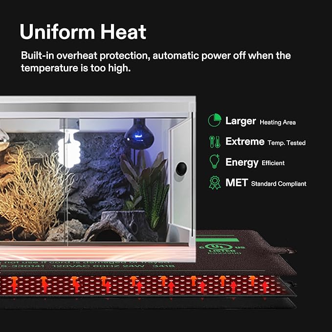 VIVOSUN Reptile Heating Pad 6x8 Inch with Thermostat Combo Under Tank Terrarium Heating Mat for Turtles, Lizards, Frogs, and Other Reptiles (Pack of 2)