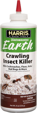 Harris 8 oz Diatomaceous Earth Crawling Insect Killer — 100% Natural Dust for Ants, Roaches, Bed Bugs, Fleas — Indoor & Outdoor Use