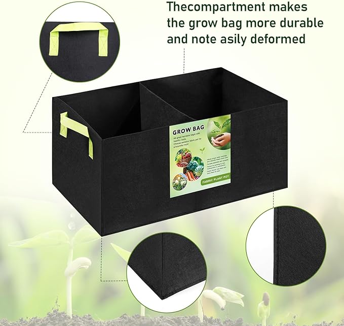 FACULX 3 Pack Planting Bags,2 Compartment Breathable Fabric Elevated Garden Bed, Rectangular Planting Pots, Suitable for Vegetables, Flowers, Fruits/Flowers, with Handles (59.5cm*30cm*30cm)