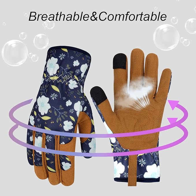 Leather Gardening Gloves for Women Thorn Proof Garden Gloves Touch Screen Working Gloves Gifts,M