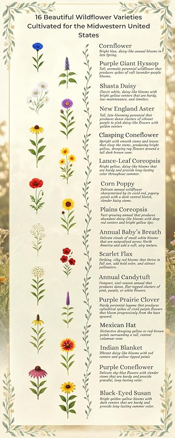 Wisconsin Bulk Perennial Wildflower Seed Mix 1/8lb Covers 2500sq-ft - Attract Pollinators, Multi-Color Blooms - Midwest US Species Plant in Spring/Fall - Earth-Friendly Packaging (1/8 Pound)
