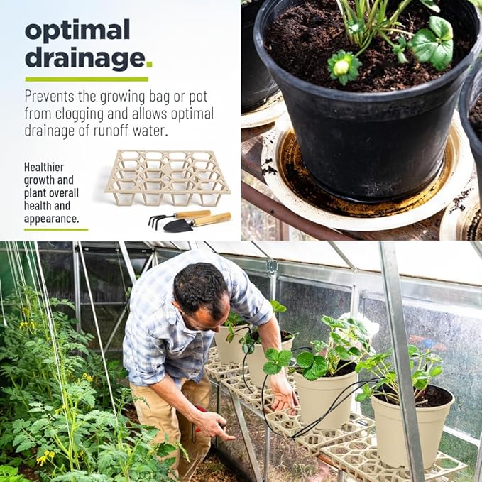 Plant Riser – Modular Pot Spacer for Grow Bags, Planters & Containers – UV-Resistant Drainage Tray for Airflow, Root Health & Cleaner Surfaces (Standard White, 5 Pack)