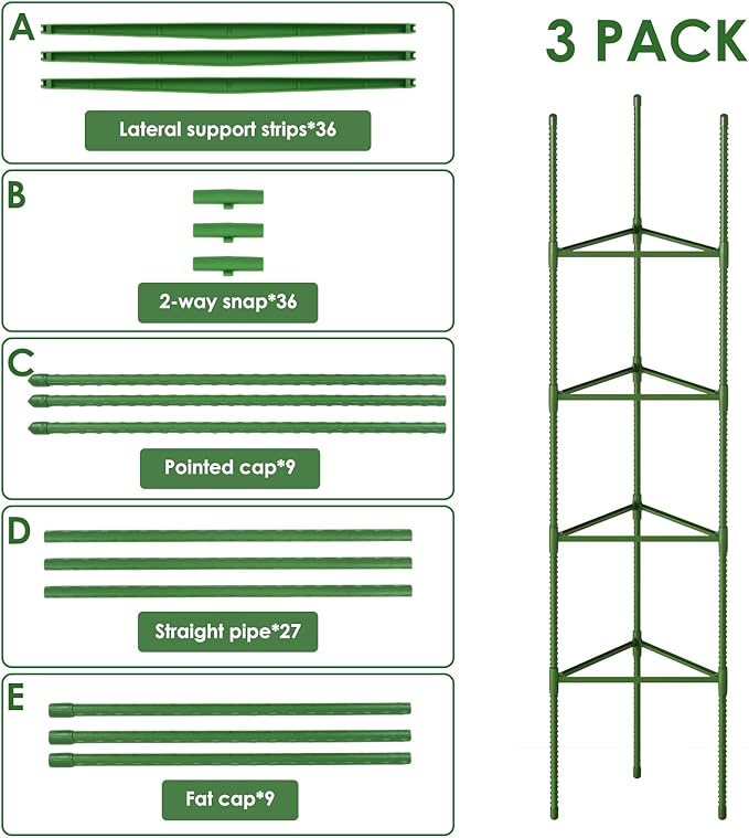 CEWOR Tomato Cage - 3 Pack Tomato Trellis, 63 Inch Tomato Cages for Garden, Extra Tall Plant Support Triangle Structures Garden Stakes for Climbing Plants Outdoor, Pots, Raised Garden Bed, Vegetables