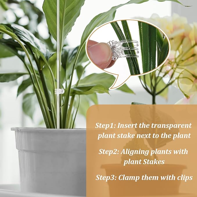 60 Pcs Clear Acrylic Plant Support Stakes with 60 Clips 15.8 & 11 Inch Reusable Plant Holder Stick Garden Stakes for Indoor Outdoor Potted Plants, Orchids, Tomatoes, Flowers