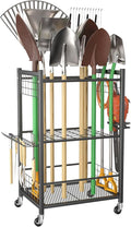 WALMANN Garden Tool Organizer with Wheels for Garage, Rakes/Shovels/Yard Tools Storage Stand for Garden, Yard, Indoor/Outdoor Long-Handled Tools Rolling Cart(Tool stand)