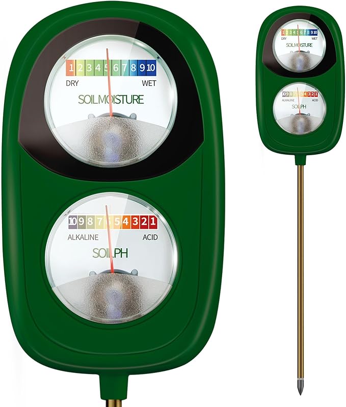 2-in-1 Soil Moisture Meter, Soil PH Meter, Large Dual-Screen Soil PH Tester & Moisture Meter for Plants Indoor&Outdoor Garden,Lawn,Farm Soil Test Kit-No Battery Needed-Leaf Green