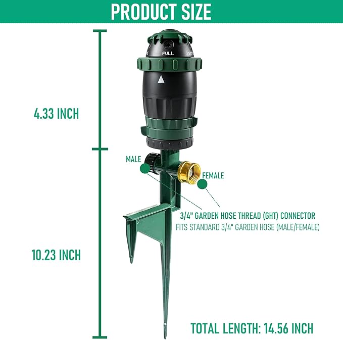 HOURLEEY Gear Drive Sprinkler for Yard, Heavy Duty 5-Pattern 360 Degree Rotary Water Sprinkler with Spike Base, Durable Lawn Sprinkler with 3/4 Inch Adapters for Large Area Garden