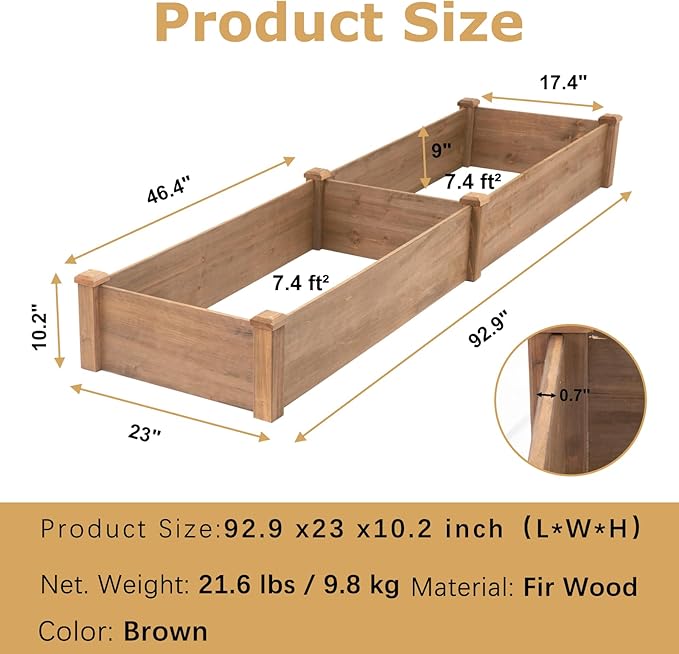 PetsCosset 8x2Ft(2 Pack) Raised Garden Bed – Planter Box for Outdoor Plants, Fir Wood Garden Beds for Vegetable, Herb, and Flower Cultivation – Easy Assemble