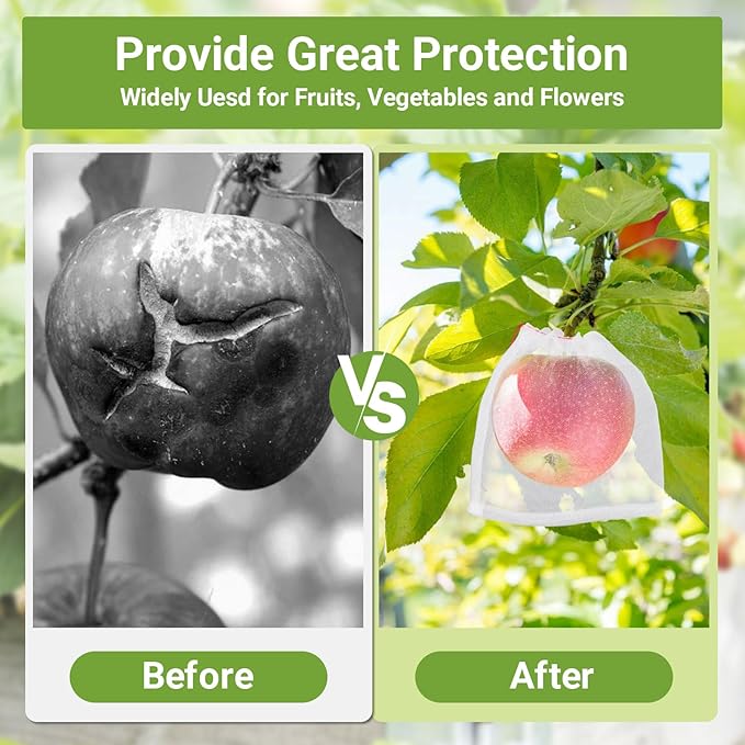 Fruit Bags for Fruit Trees, 25pcs 6x6 in Fruit Protection Net Bags, Garden Netting Mesh Bags with Drawstring Keeping Away Birds Pests Squirrels, Bug Net Bags