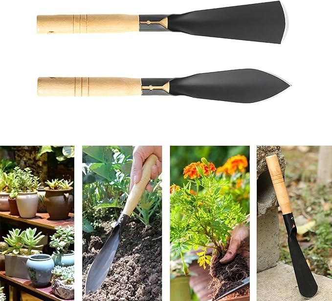 3Pcs Garden Hand Trowel Plant Repotting Mat, Heavy Duty Polished Steel Garden Shovels with Wood Handle, Small Gardening Hand Tools for Digging, Planting, Measure, Transplanting