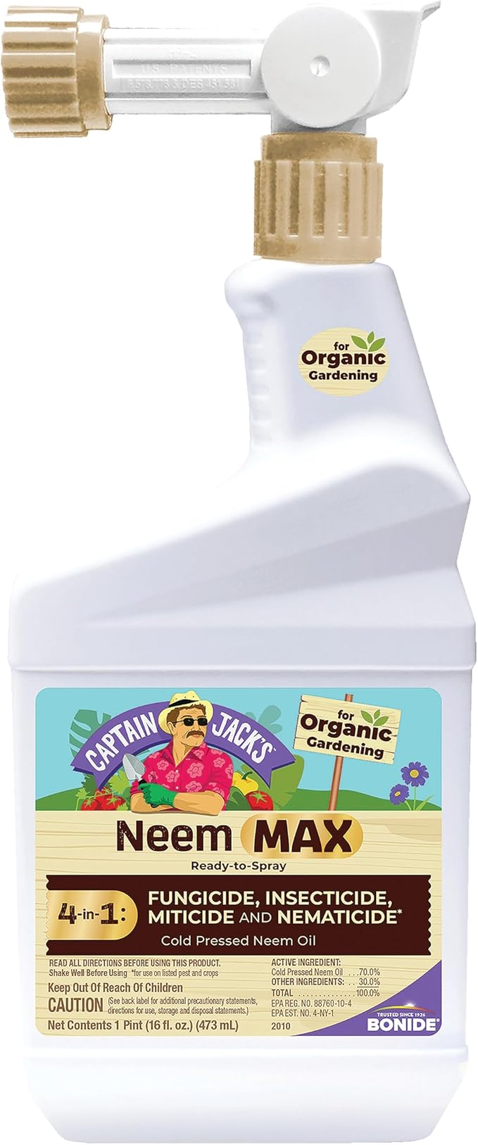 Bonide Captain Jack's Neem Max, 16 oz Ready-to-Spray Cold Pressed Neem Oil, Multi-Purpose Insecticide, Fungicide, Miticide and Nematicide for Organic Gardening