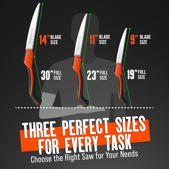 Folding Camping saw 14 Inch - Heavy Duty Pruning Saw with Triple-Cut SK5 Blade, 7 TPI Razor Teeth for Tree Trimming, Wood Cutting, Camping, Bushcraft, and Gardening