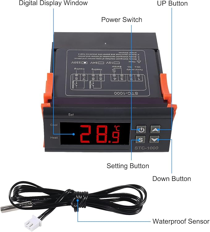STC-1000 Digital Temperature Controller AC 10A 110V-220V Digital LED Temperature Controller Heating Cooling Centigrade Thermostat 2 Relays Output with NTC Sensor Probe 1pcs